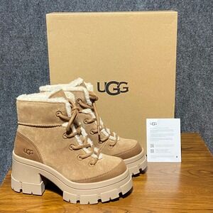 UGG Brooklyn Lace Up Cuff Chestnut Suede Platform Boots 1174510 Women's 7 NEW